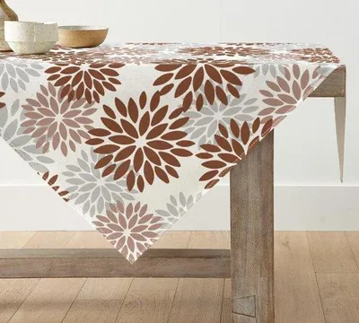 Produktbild von Sommerliche Blumen Dekoration, Florale Tischwäsche, Braune Dahliablumen, Sommerfest Dekoration, Bunte Badezimmer Deko, 85x85 cm, Baumwolenteil, Sommerlich