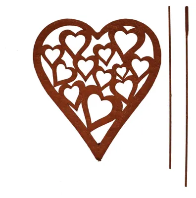 Immagine prodotto di Spiedino decorativo a forma di cuore, effetto ruggine, ideale per decorare giardino, terrazzo e balcone