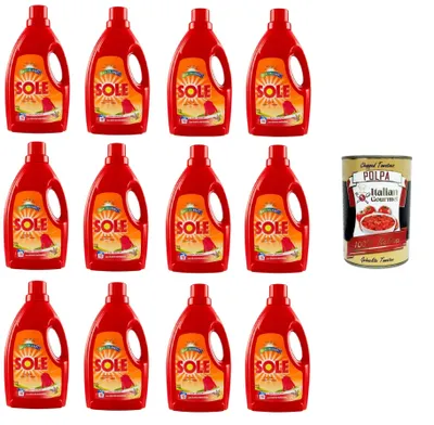 Produktbild von Sole Klassisches Waschmaschinenwaschmittel für empfindliche Kleidung mit Patchouliöl 12x 1lt+ Italian Gourmet Polpa di Pomodoro 400g