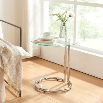 Produktbild von Beistelltisch 'Ylivieska' mit Glasplatte 46xØ45 cm rund Chromfarben/Klarglas