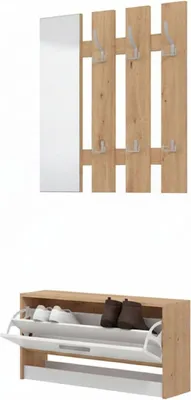 Image de Viggiano - Meuble d'Entrée, 92x28x202h cm Blanc, Miroir Inclus