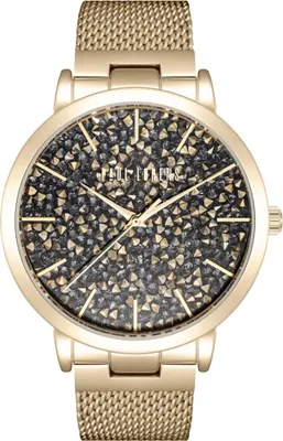 Produktbild von Uhr ty561210 Quarz Analog rundes 42mm Edelstahlgehäuse Golden Schwarz 20mm Armband Mineralglas 30m wasserdicht
