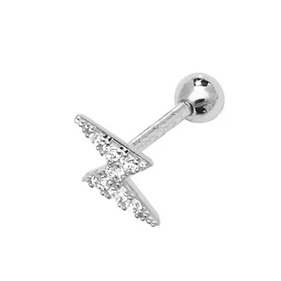 Produktbild von Modische 9 Karat (375) Weißgold Damen - Einzel Knorpel Ohrstecker mit Zirkonia - 9mm*4mm; TRS380689KW
