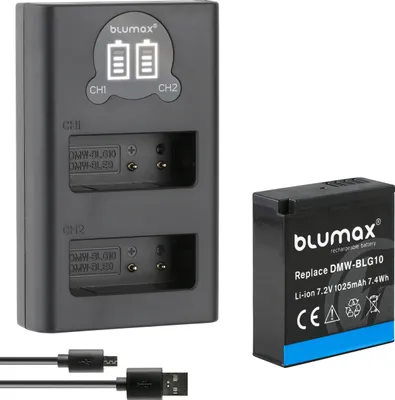 Produktbild von 1x Akku + LCD Lader für Panasonic DMW-BLG10 DMW-BLG10E DC-GX9 DMC-GX7 1025 mAh