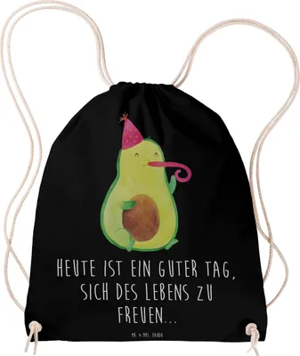 Produktbild von Mr. & Mrs. Panda Turnbeutel Avocado Feier - Schwarz - Geschenk, festival tasche, Fete, Beutel, Tröte, Stoffbeutel, gym, Jutebeutel, Party, Geburtstag