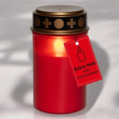Produktbild von Novaliv Grablicht LED ohne Batterie LED Grablicht rot Dauerbrenner ohne Batterie Flackereffekt Grabkerzen Friedhofskerze Gedenkkerze Grablaterne Ewiges Licht Trauerkerze