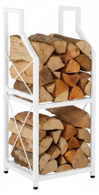Immagine prodotto di Scaffale per legna da ardere Relaxdays, 2 ripiani, metallo, A x L x P: 81,5 x 34,5 x 30,5 cm, scaffale per legna da ardere da interno, bianco