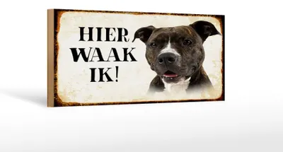 Produktbild von Holzschild Spruch 27x10cm holländisch Hier Waak ik Pitbull Terrier