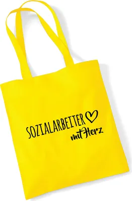 Produktbild von Huuraa Jutebeutel Sozialarbeiter mit Herz 10 Liter Yellow Baumwolle Tasche Geschenkidee