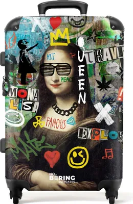 Obrázek produktu pro NoBoringSuitcases.com Tvrdý kufr střední 67x43x25 cm, 72L, barevné graffiti potisky: Mona Lisa, cestovní kufr na 4 kolečkách