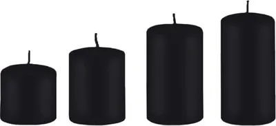 Produktbild von 4er Set Adventskerzen, Stumpenkerzen abgestuft Schwarz Ø 5 cm (Höhen 6, 8, 10 und 12 cm)