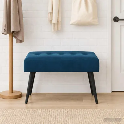 Produktbild von Bank mit Knopfheftung Blau 60 x 40 x 45 cm Samt - Gartenbänke c3271
