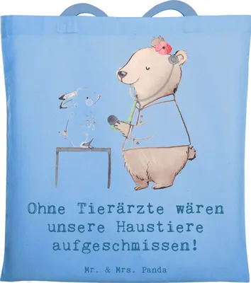 Produktbild von Mr. & Mrs. Panda Jutebeutel Tierarzt Helden - Sky Blue - Geschenk, Routineuntersuchung, Tote Bag, Tierärztin, Berufsalltag, Haustiere, Berufsgestaltung, Beutel, Beruf