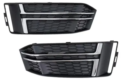 Image de Grilles inférieures de pare-chocs avant pour Audi A4 B9 berline et Avant, modèle de 2016 à 2018, style S-Line, couleur argent.