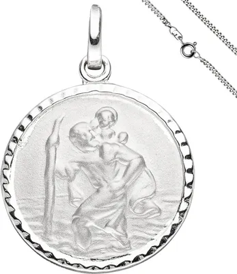 Produktbild von Anhänger Amulett Medaille Christopherus Schutzpatron & Halskette 50cm 925 Silber