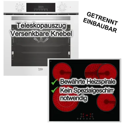 Produktbild von Herdset Einbaubackofen SteamShine Teleskopauszug + Elektrokochfeld  Zweikreis Bräterzone Touch