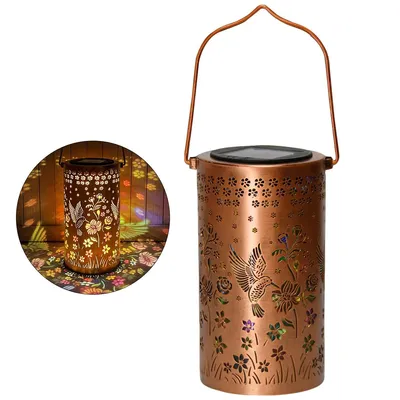 Produktbild von Solar Laterne Garten Metall, LED bunt Kolibri Design, wasserdicht IP65, hängend für Terrasse, Balkon & Garten Deko Geschenk