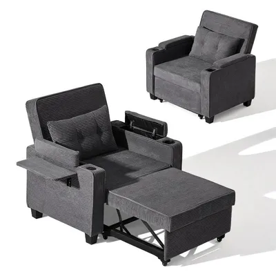 Produktbild von CLIPOP Einzelsessel, 3-in-1-Liegesessel mit Ausziehfunktion aus Cord, Grau