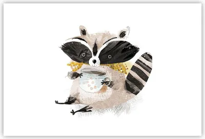 Produktbild von Poster - Poster ohne Rahmen - Waschbär Tasse Kinder - 91,5x61 cm - Wand Bild - Wanddeko - Wandbilder - Kunstposter - Wandposter - Bilder - Kunstdruck - Wanddekoration - Wandbild - P2XAA91x61-4716