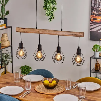 Produktbild von Tubione moderne Hängelampe aus Metall/Holz in Schwarz/Natur