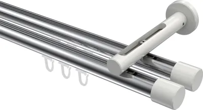 Produktbild von Interdeco Innenlaufstange / Gardinenstange mit Innenlauf Chrom / Weiß, Typ Siteno Santo (Kappe), 20 mm Ø 2-läufig, 360 cm