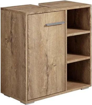Image de Meuble vasque Neptunus - Chene marron - 60 x 28 x 60 cm - Meuble de salle de bain, colonne, armoire