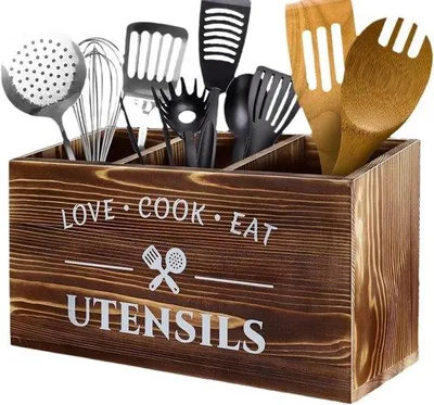 Productafbeelding van Keukenaccessoirehouder van hout, 3 compartimenten - Organizer met afvoermogelijkheid
