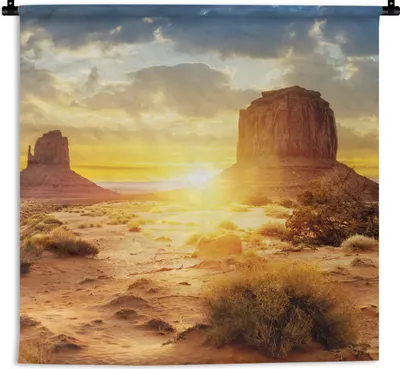 Produktbild von MuchoWow® Wandteppich Wandbehang Sonnenuntergang - Felsen - Landschaft - Horizont 90x90 cm Tapisserie Dekoration Wandtuch - Wandaufhänger