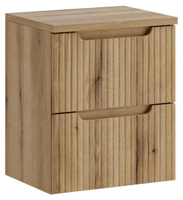 Produktbild von Badezimmer Waschtischunterschrank mit 50 cm Breite in Eiche mit gerillter Front, 2 Schubladen - NEWPORT-56-EVOKE