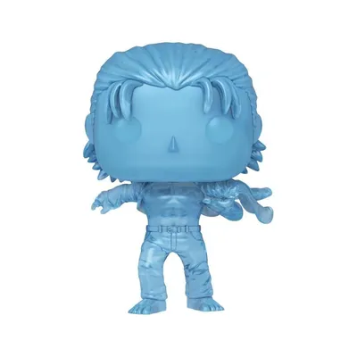 A translucent blue Funko Pop! figure of Eren Yeager from Attack on Titan.