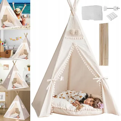 Produktbild von Tipi Zelt, Klassisches Indisches Spielzelt, Faltbares Spielhaus für Drinnen Oder Draußen