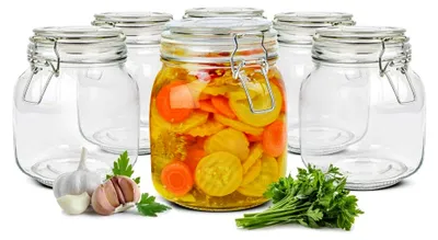 Produktbild von 6 Einmachgläser 1000ml mit Bügelverschluss + 10 Etiketten, 6 Dichtungen und Stift