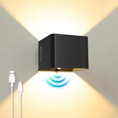 Produktbild von Batterie Wandleuchte Bewegungssensor Indoor LED ohne Stromanschluss, 5 W USB wiederaufladbare Lampenschalter, 3000 K drahtlose Lichter Schlafzimmer, W