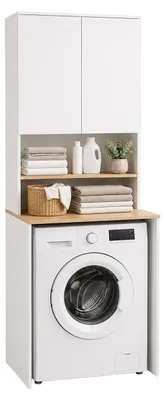 Produktbild von Relaxdays Waschmaschinenschrank, 4 Fächer, HxBxT: 188,5 x 68 x 60 cm, Überbauregal Waschmaschine, Trockner, weiß/natur