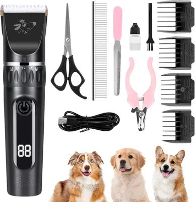 Produktbild von Hundeschermaschine,Leise Schermaschine Hund und Katze Mit 2 Geschwindigkeiten Wiederaufladbarer Kabelloser K?tzen und Hunde Pferde Haarschneidemaschine Schermaschine Hund Mit 11 Zubeh?r Schwarz
