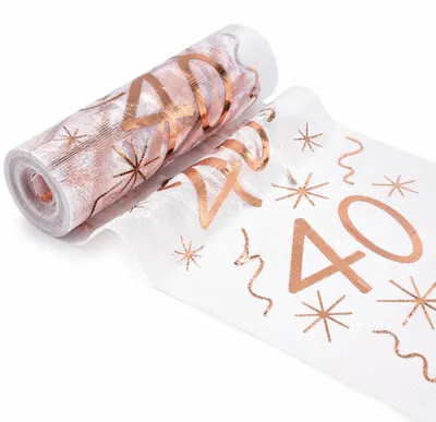 Tafelrunner 40. Geburtstag, Roségold, 28 cm x 10 m, abschneidbar