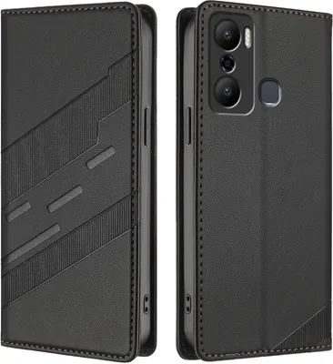Produktbild von Hülle für Infinix Hot 20 Play, Kunstleder Brieftaschen Handyhülle mit Kartenfach und Standfunktion Schwarz