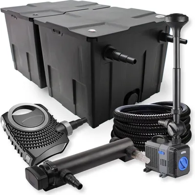 Obrázok produktu pre SunSun kompletná sada: CBF-350B rybníkový filter do 60000 l, CTF-8000 rybníkové čerpadlo 8000 l/h 70 W, CUV-324 rybníkový odkalovač 24 W, 25 m rybníková hadica 25 mm, CTP-2803 fontána 3000 l/h 10 W
