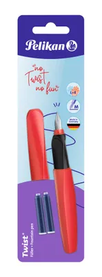 Produktbild von Pelikan Füllhalter Twist P457 Fiery Red M +2TP Bl., Rot, Rundspitze, Edelstahl, Medium, Beidhändig, Sichtverpackung