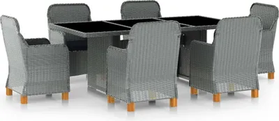 Produktbild von 7-tlg. Garten-Essgruppe mit Auflagen Poly Rattan Hellgrau