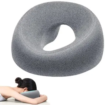Produktbild von PolkaHome® Massage-Gesichtswiegekissen – U-förmig, atmungsaktiv, hautfreundlich, 26x13x2,5 cm, Grau