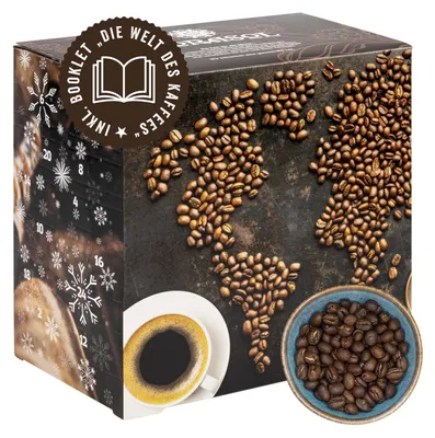 Produktbild von Corasol Adventskalender Kaffee Weltreise mit 24 Gourmet Röstkaffees aus 24 Ländern, inkl. Booklet, ganze Kaffeebohnen (240 g)