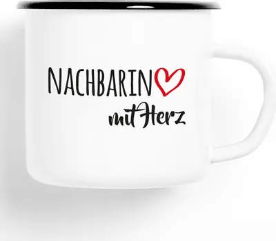 Produktbild von Huuraa Emaille Tasse Nachbarin Geschenk Kaffeebecher Vintage 300ml Nachbarin Präsent