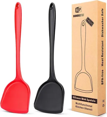 Obrázok produktu pre 2 balenia silikónových obracačiek wok s nepriľnavým povrchom odolným voči teplu a zápachu - červená + čierna