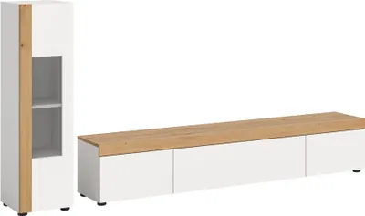 Image de Ruda bibliothèque système 2 éléments mural ou sur pied blanc, chêneReproduction.