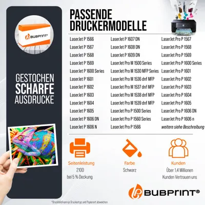 Produktbild von Toner kompatibel für HP CE278A 78A für Laserjet M1500 M1536DNF M1537DNF M1538DNF M1539DNF P1566 P1600 P1606DN P1607DN P1608DN P1608DN Schwarz