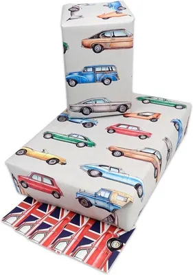 Productafbeelding van Famanu Geschenkpapier met auto's - Klassiek design - 5 vellen