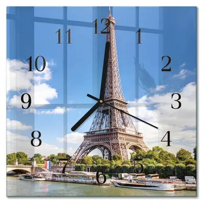 Produktbild von Tulup Glasuhr Wanduhr Küchenuhr Echt-Glas 30x30 cm Modern Dekorativ Geräuschlos Schwarzen Zeigern - Eiffelturm