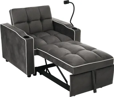 Produktbild von Abrihome 3-in-1 Ausziehbar Schlafsofa mit Schlaffunktion, Schlafstuhl Gästebett mit Getränkehaltern und Handyhalter, Dunkelgrau