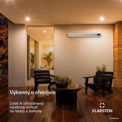 Obrázek produktu pro Klarstein sálavý ohřívač, elektrický ohřívač na terasu a zahradu, infračervený ohřívač s dálkovým ovládáním, časovačem, LED displejem infračervený ohřívač, bez tvorby CO2, energeticky účinné vytápění, 2400 W